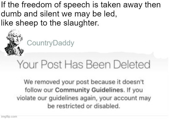 We hold these truths, to be misinformation | If the freedom of speech is taken away then 
dumb and silent we may be led, 
like sheep to the slaughter. CountryDaddy | made w/ Imgflip meme maker