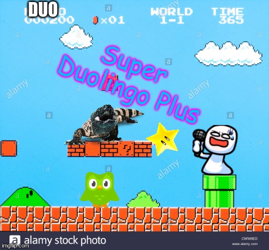 Super Mario World 1 Level 1 | DUO; Super 
Duolingo Plus | image tagged in super mario world 1 level 1,duolingo,mario,super duolingo,duolingo plus | made w/ Imgflip meme maker