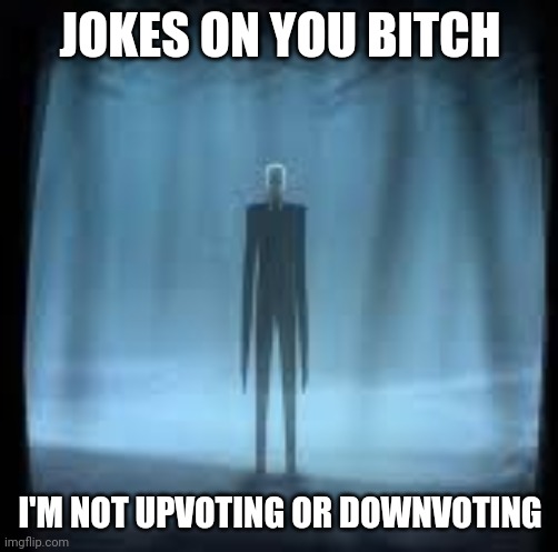 slenderman lol | JOKES ON YOU BITCH I'M NOT UPVOTING OR DOWNVOTING | image tagged in slenderman lol | made w/ Imgflip meme maker