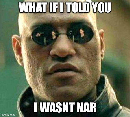 What if i told you | WHAT IF I TOLD YOU; I WASNT NAR | image tagged in what if i told you | made w/ Imgflip meme maker