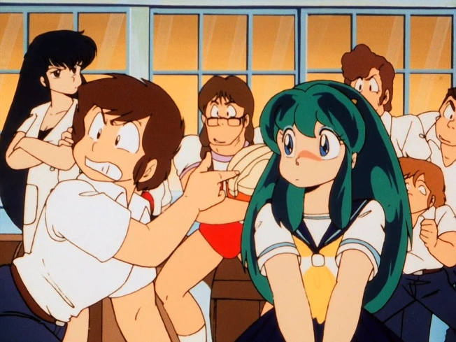 Lum is confused, while Ataru is explaining something. Blank Meme Template