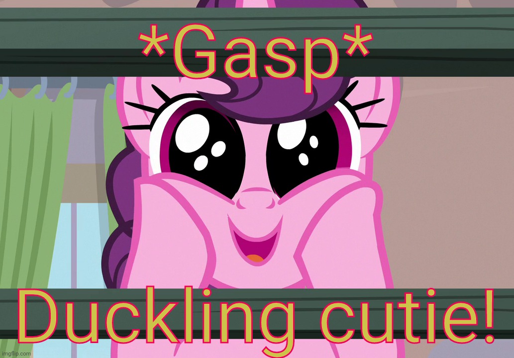 Surprised Sugar Belle (MLP) | *Gasp* Duckling cutie! | image tagged in surprised sugar belle mlp | made w/ Imgflip meme maker