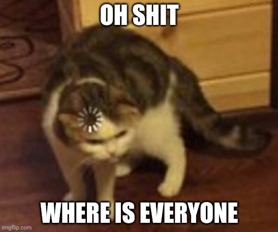 Loading cat | OH SHIT; WHERE IS EVERYONE | image tagged in loading cat | made w/ Imgflip meme maker