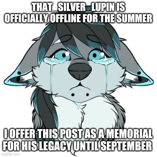 Always remember him | THAT_SILVER_LUPIN IS OFFICIALLY OFFLINE FOR THE SUMMER; I OFFER THIS POST AS A MEMORIAL FOR HIS LEGACY UNTIL SEPTEMBER | image tagged in sad furry,rememberance,memorial | made w/ Imgflip meme maker