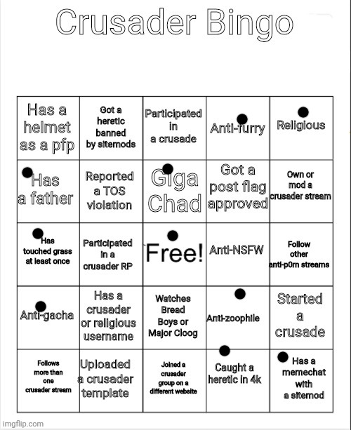 Crusader Bingo | image tagged in crusader bingo | made w/ Imgflip meme maker