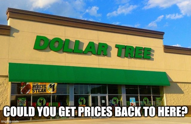 Dollar Tree | COULD YOU GET PRICES BACK TO HERE? | image tagged in dollar tree | made w/ Imgflip meme maker