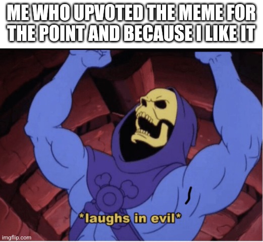 Laughs in evil | ME WHO UPVOTED THE MEME FOR THE POINT AND BECAUSE I LIKE IT | image tagged in laughs in evil | made w/ Imgflip meme maker