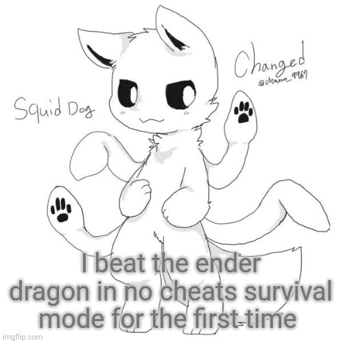 I also used an ender dragon skin for comedy | I beat the ender dragon in no cheats survival mode for the first time | image tagged in squid dog | made w/ Imgflip meme maker