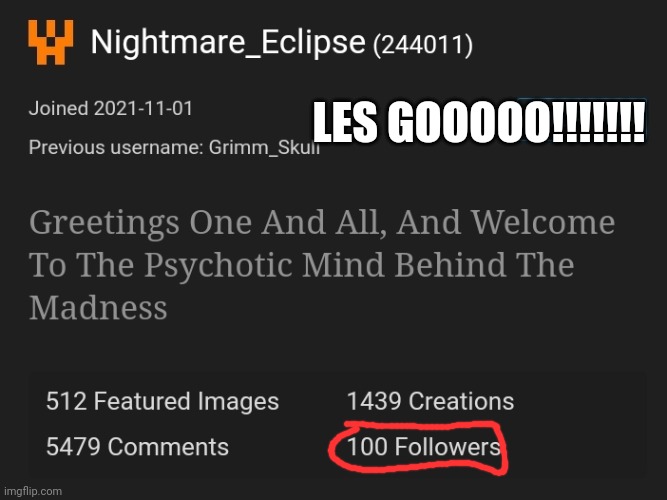 100 FOLLOWERS!!!! | LES GOOOOO!!!!!!! | image tagged in benchmark,milestone | made w/ Imgflip meme maker