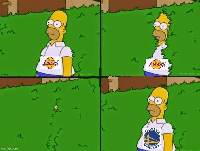 Homer Bush Lakers To Warriors Fan | image tagged in homer bush,golden state warriors,los angeles lakers,nba,bandwagon | made w/ Imgflip meme maker