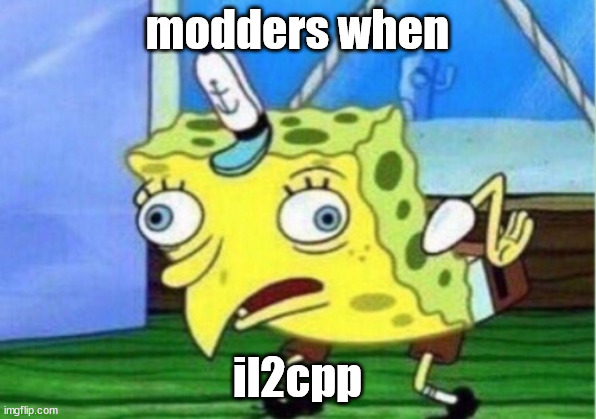 Mocking Spongebob Meme | modders when; il2cpp | image tagged in memes,mocking spongebob | made w/ Imgflip meme maker