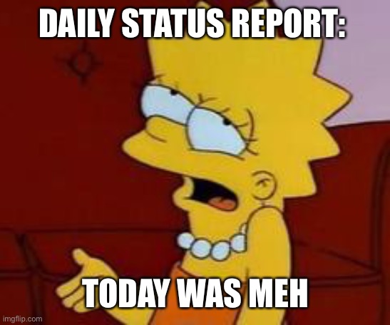 Meh | DAILY STATUS REPORT:; TODAY WAS MEH | image tagged in meh,daily,status,report | made w/ Imgflip meme maker