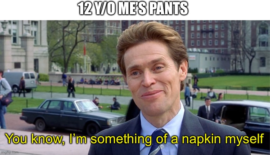 Pants | 12 Y/O ME’S PANTS; You know, I’m something of a napkin myself | image tagged in you know i'm something of a scientist myself | made w/ Imgflip meme maker