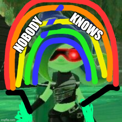 Sanitized Octoling | NOBODY KNOWS | image tagged in sanitized octoling | made w/ Imgflip meme maker