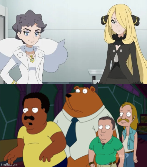 Cleveland and the Guys react to Cynthia and Diantha | image tagged in the cleveland show,pokemon | made w/ Imgflip meme maker