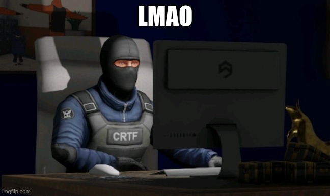 counter-terrorist looking at the computer | LMAO | image tagged in counter-terrorist looking at the computer | made w/ Imgflip meme maker