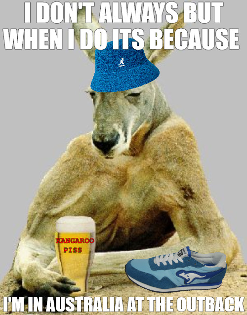 ROO IT | I DON'T ALWAYS BUT WHEN I DO ITS BECAUSE; KANGAROO PISS; I'M IN AUSTRALIA AT THE OUTBACK | image tagged in cool kangaroo | made w/ Imgflip meme maker