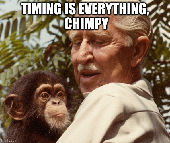 introducing new staff be like | TIMING IS EVERYTHING,
 CHIMPY | image tagged in cornelius | made w/ Imgflip meme maker