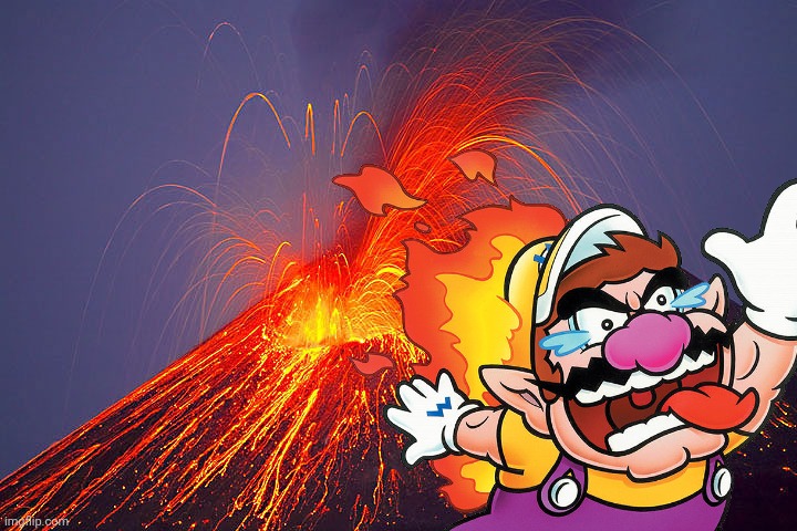 Wario dies by an active volcano.mp3 | image tagged in wario dies,wario,volcano,fire,lava | made w/ Imgflip meme maker