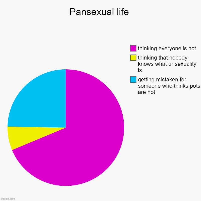 relatable stuff for me | Pansexual life | getting mistaken for someone who thinks pots are hot, thinking that nobody knows what ur sexuality is , thinking everyone i | image tagged in charts,pie charts | made w/ Imgflip chart maker