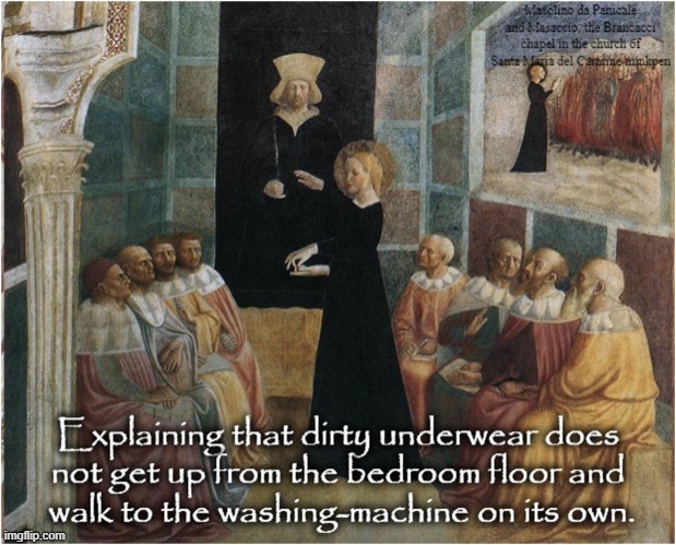 Dirty Underwear | image tagged in art memes,painting,fresco,men vs women,art,dirty laundry | made w/ Imgflip meme maker
