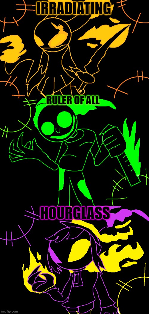 My own ideas for the next three Nightmares | IRRADIATING; RULER OF ALL; HOURGLASS | image tagged in friday night funkin,nightmare,baldi's basics,hollow knight | made w/ Imgflip meme maker