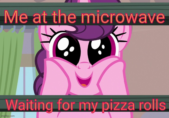 Me at the microwave waiting for my pizza rolls | Me at the microwave; Waiting for my pizza rolls | image tagged in surprised sugar belle mlp | made w/ Imgflip meme maker