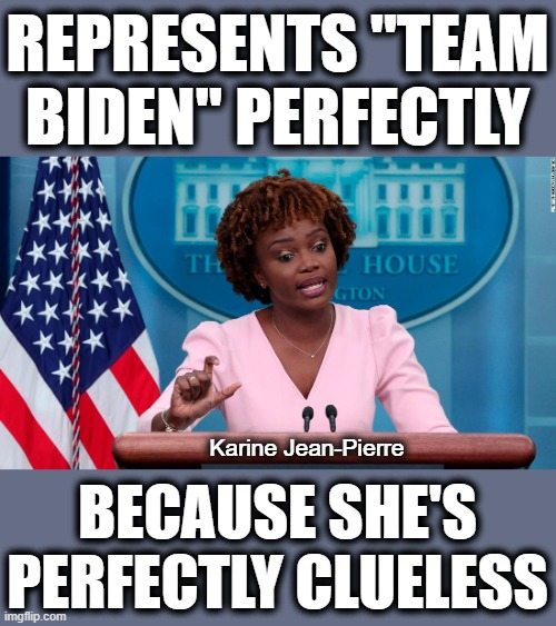 A Karen by any other name | REPRESENTS "TEAM
BIDEN" PERFECTLY; Karine Jean-Pierre; BECAUSE SHE'S
PERFECTLY CLUELESS | image tagged in memes,karine jean-pierre,team biden,democrats,press secretary,clueless | made w/ Imgflip meme maker