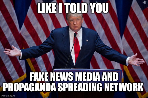 Donald Trump | LIKE I TOLD YOU FAKE NEWS MEDIA AND PROPAGANDA SPREADING NETWORK | image tagged in donald trump | made w/ Imgflip meme maker