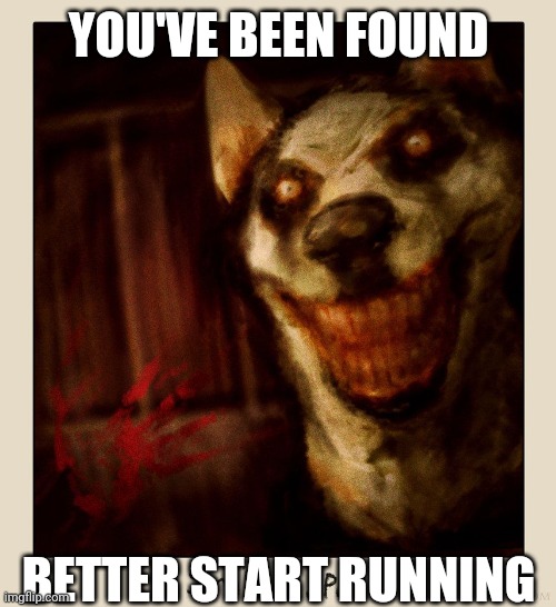 Smile Dog | YOU'VE BEEN FOUND BETTER START RUNNING | image tagged in smile dog | made w/ Imgflip meme maker