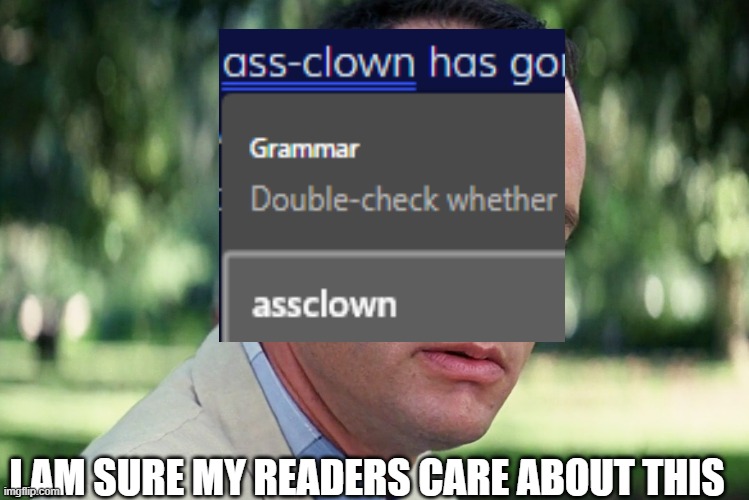 It's like that haughty English Teacher that corrects you when you insult her.... | I AM SURE MY READERS CARE ABOUT THIS | image tagged in memes,and just like that,ass,clown,urban dictionary | made w/ Imgflip meme maker