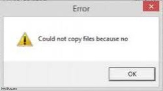 could not copy files because no | image tagged in could not copy files because no | made w/ Imgflip meme maker