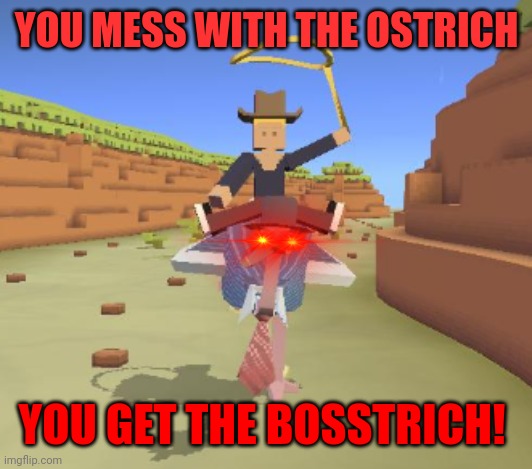 (ง ͠° ͟ʖ  ͠°)ง | YOU MESS WITH THE OSTRICH; YOU GET THE BOSSTRICH! | image tagged in rodeo stampede,bosstrich,ostrich,rodeo,memes,meme | made w/ Imgflip meme maker