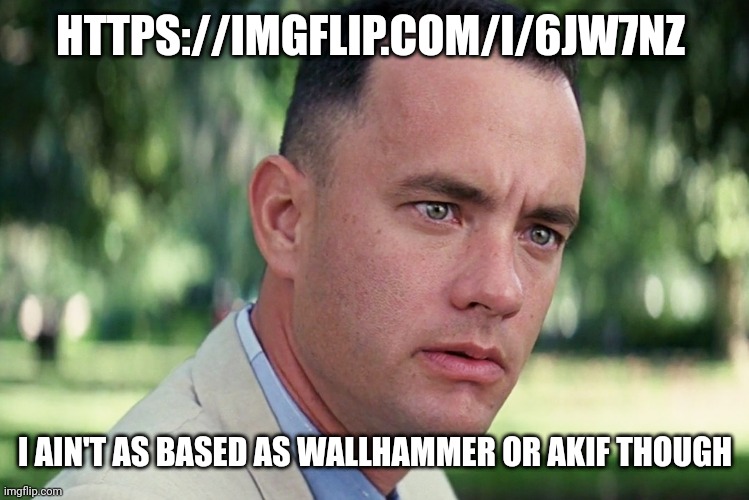 . | HTTPS://IMGFLIP.COM/I/6JW7NZ; I AIN'T AS BASED AS WALLHAMMER OR AKIF THOUGH | image tagged in e | made w/ Imgflip meme maker