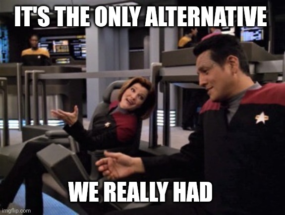 Janeway Meme Bridge | IT'S THE ONLY ALTERNATIVE WE REALLY HAD | image tagged in janeway meme bridge | made w/ Imgflip meme maker