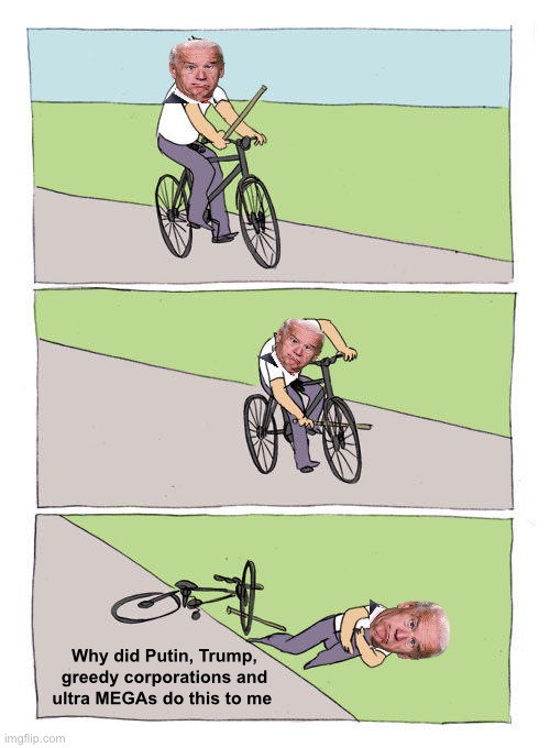 Biden falls off bike | Why did Putin, Trump, greedy corporations and ultra MEGAs do this to me | image tagged in memes,bike fall,politics lol | made w/ Imgflip meme maker