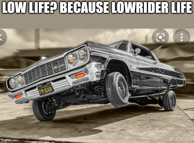 LOW LIFE? BECAUSE LOWRIDER LIFE | made w/ Imgflip meme maker