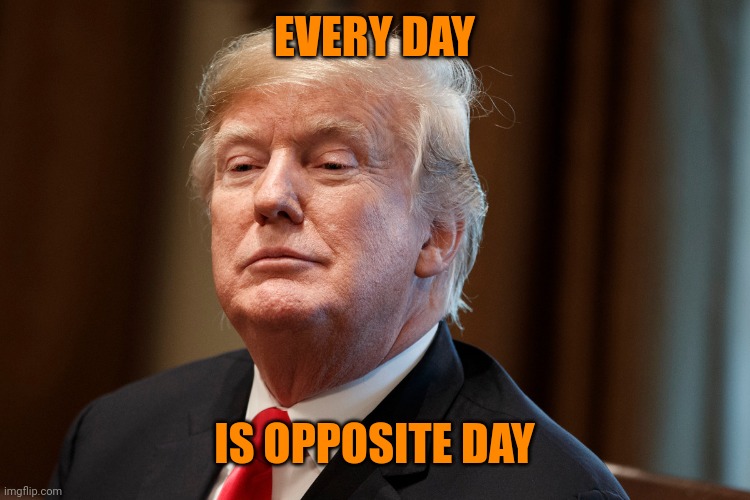 Trump | EVERY DAY IS OPPOSITE DAY | image tagged in trump | made w/ Imgflip meme maker