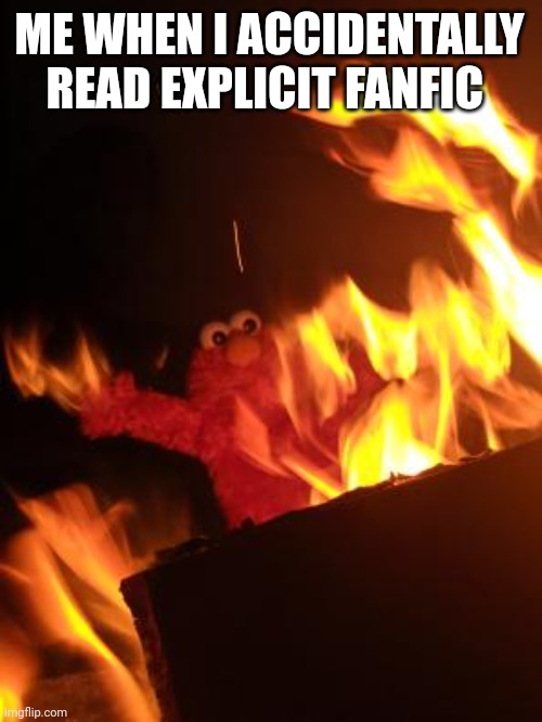 Elmo Saw too much | ME WHEN I ACCIDENTALLY READ EXPLICIT FANFIC | image tagged in elmo saw too much | made w/ Imgflip meme maker