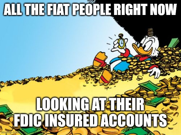 Scrooge McDuck Meme | ALL THE FIAT PEOPLE RIGHT NOW; LOOKING AT THEIR FDIC INSURED ACCOUNTS | image tagged in memes,scrooge mcduck,Buttcoin | made w/ Imgflip meme maker