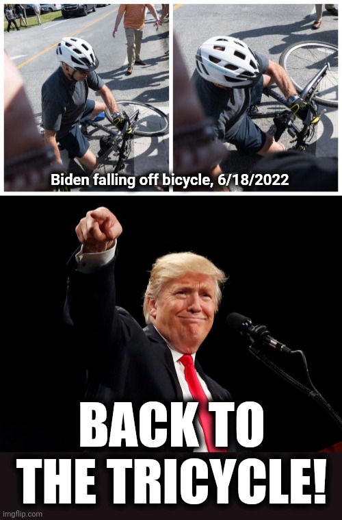 Or the basement... | Biden falling off bicycle, 6/18/2022; BACK TO THE TRICYCLE! | image tagged in memes,joe biden,falling off bicycle,democrats,25th amendment,senile creep | made w/ Imgflip meme maker