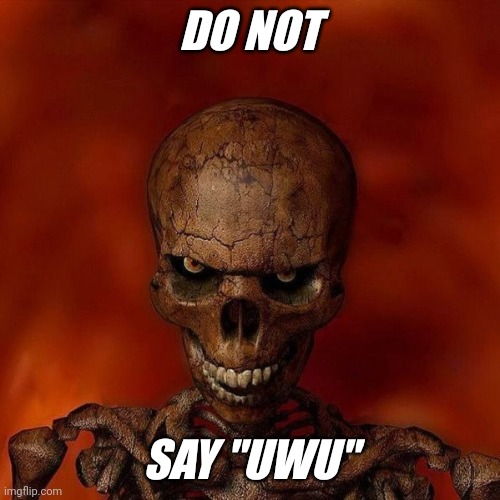 One "UwU" sound and I'll eat you | DO NOT; SAY "UWU" | image tagged in do not skeleton template,do not,skeleton,memes,uwu,no | made w/ Imgflip meme maker