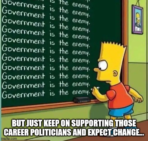 BUT JUST KEEP ON SUPPORTING THOSE CAREER POLITICIANS AND EXPECT CHANGE... | made w/ Imgflip meme maker