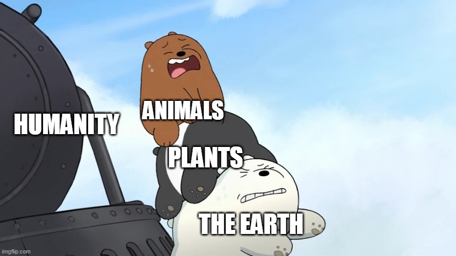 The Start Of Humankind In A Nutshell | ANIMALS; HUMANITY; PLANTS; THE EARTH | image tagged in incoming,humanity,humankind,nature,earth,environment | made w/ Imgflip meme maker