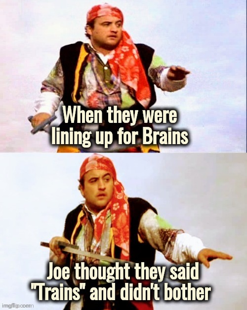Pirate joke | When they were lining up for Brains Joe thought they said "Trains" and didn't bother | image tagged in pirate joke | made w/ Imgflip meme maker