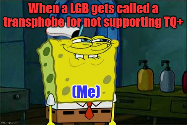 The pot calling the kettle black. | When a LGB gets called a transphobe for not supporting TQ+; (Me) | image tagged in memes,don't you squidward,lgb,democrats,liberals,lgbtqi | made w/ Imgflip meme maker