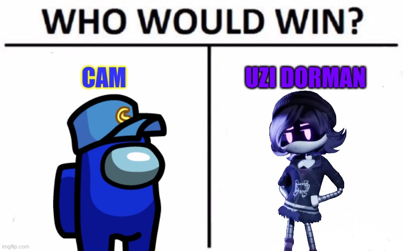 Cam vs Uzi Doorman | CAM; UZI DORMAN | image tagged in who would win,murder drones,ocs | made w/ Imgflip meme maker
