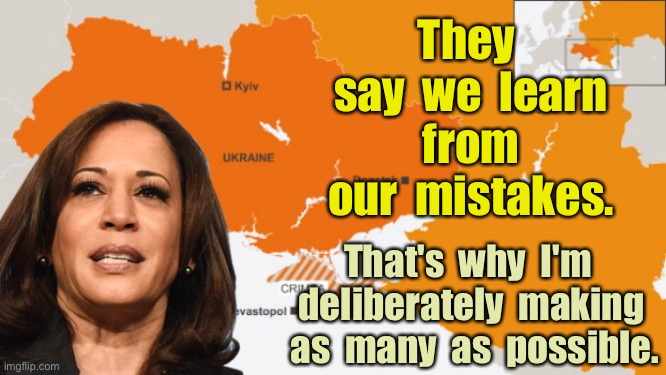 Kamala Harris | They  say  we  learn  from  our  mistakes. That's  why  I'm  deliberately  making  as  many  as  possible. | image tagged in kamala harris ukraine russia map,learn from mistakes,the reason,making many,deliberate,political humor | made w/ Imgflip meme maker