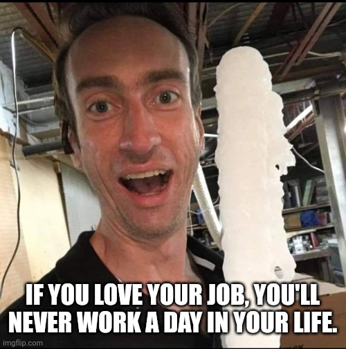 Icedic | IF YOU LOVE YOUR JOB, YOU'LL NEVER WORK A DAY IN YOUR LIFE. | image tagged in icedic | made w/ Imgflip meme maker