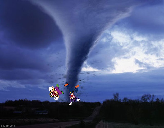 Wario and Waluigi gets suck into a tornado.mp3 | image tagged in tornado,wario dies,wario,waluigi | made w/ Imgflip meme maker